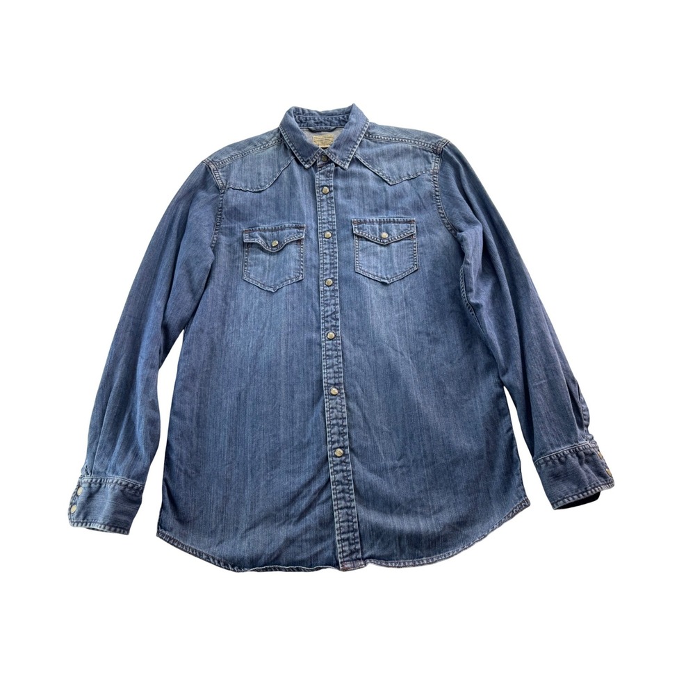 Tre Vero‎ Three Truths Denim Western Pearl Snap Shirt Mens Medium Blue Cotton